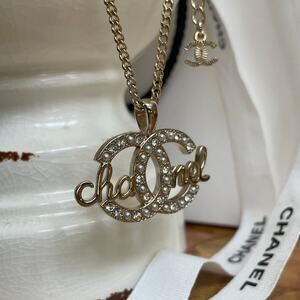 Chanel 23B Logo Pearl Necklace | NWT Script Pendant, 22A Chain, Gold CC, Rare